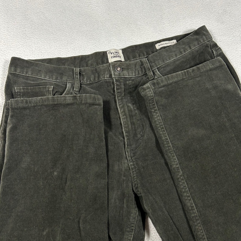 Flint and Tinder Corduroy Pants Mens 34x32 Olive Green Straight Fit 5-Pocket